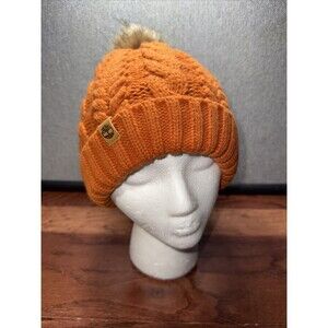 TIMBERLAND Cable Knit Sherpa Fleece Lined Fur Beanie Hat Rust/Orange